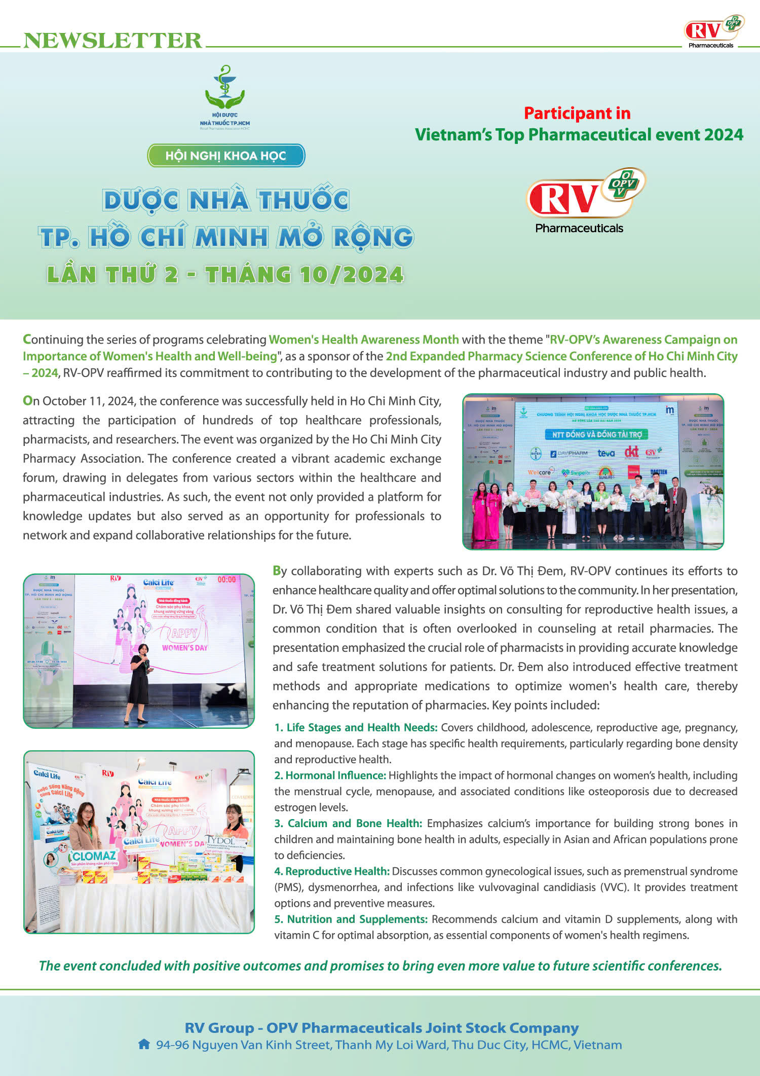 The 2nd Expanded Pharmacy Science Conference of Ho Chi Minh City – 2024 RV-OPV’s Awareness Campaign on the Importance of Women’s Health and Wellbeing